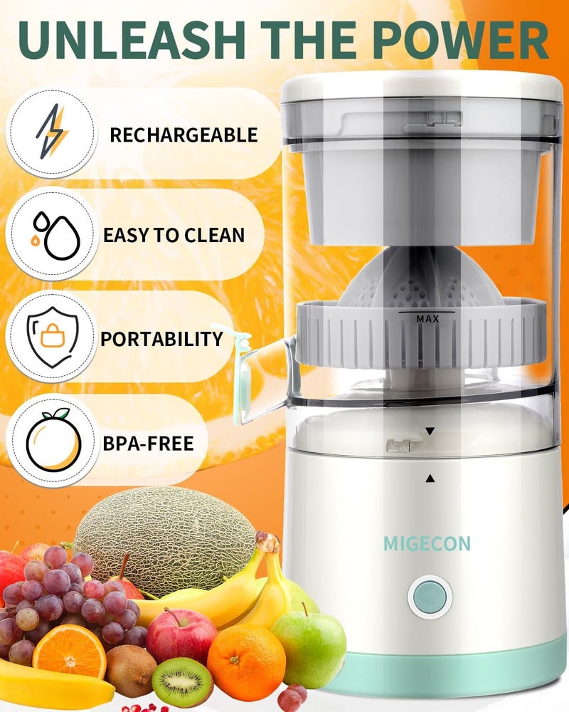Migecon Electric Juicer Rechargeable,Portable Kitchen Gadget for making Orange Juice,Squeezing Oranges,Lemons,Kiwi Fruit,Grapefruits,and Citrus Juices.Comes with USB charging and a Cleaning Brush(White) - Image 4